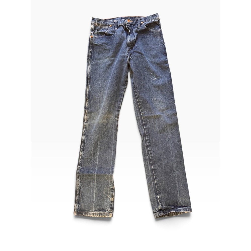 Wrangler Mens Cowboy Cut Straight Leg Jeans Dark Wash Distressed 35 x 36 13MWZ